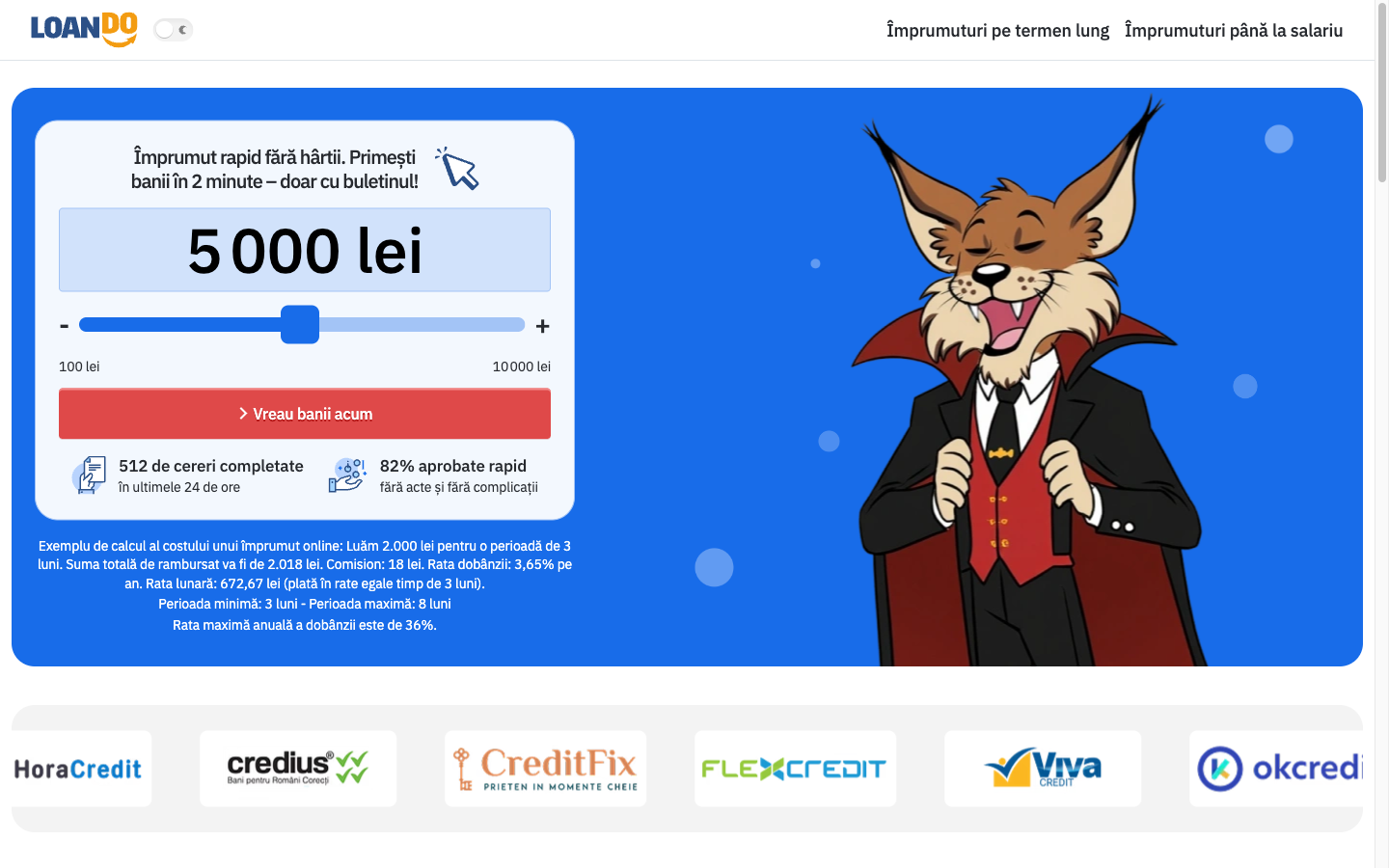 Pagina principală Loando.ro — formular de comparare credite