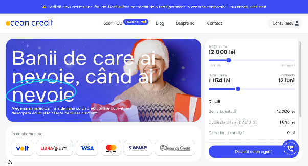 OceanCredit - selectare sumă și perioadă